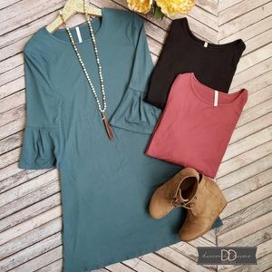 3/4 ruffle sleeve round neck dress (sage small)